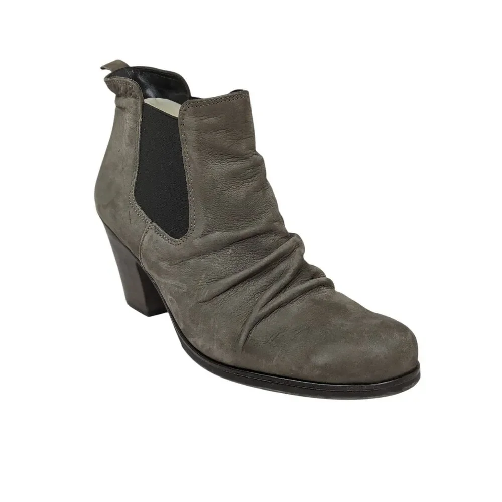 Paul Green Jano Taupe Leather Ruched Heeled Ankle Boots Booties Womens 8
